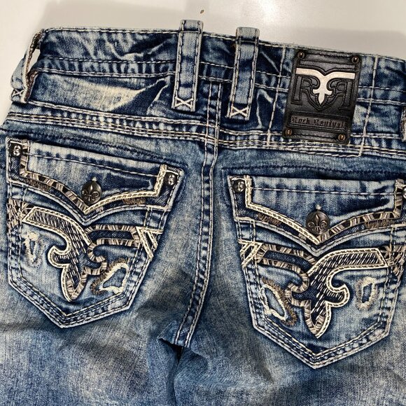 Rock Revival Lampson Low Rise Slim Bootcut Raw distressed denim jeans size 29x32 - Picture 10 of 14